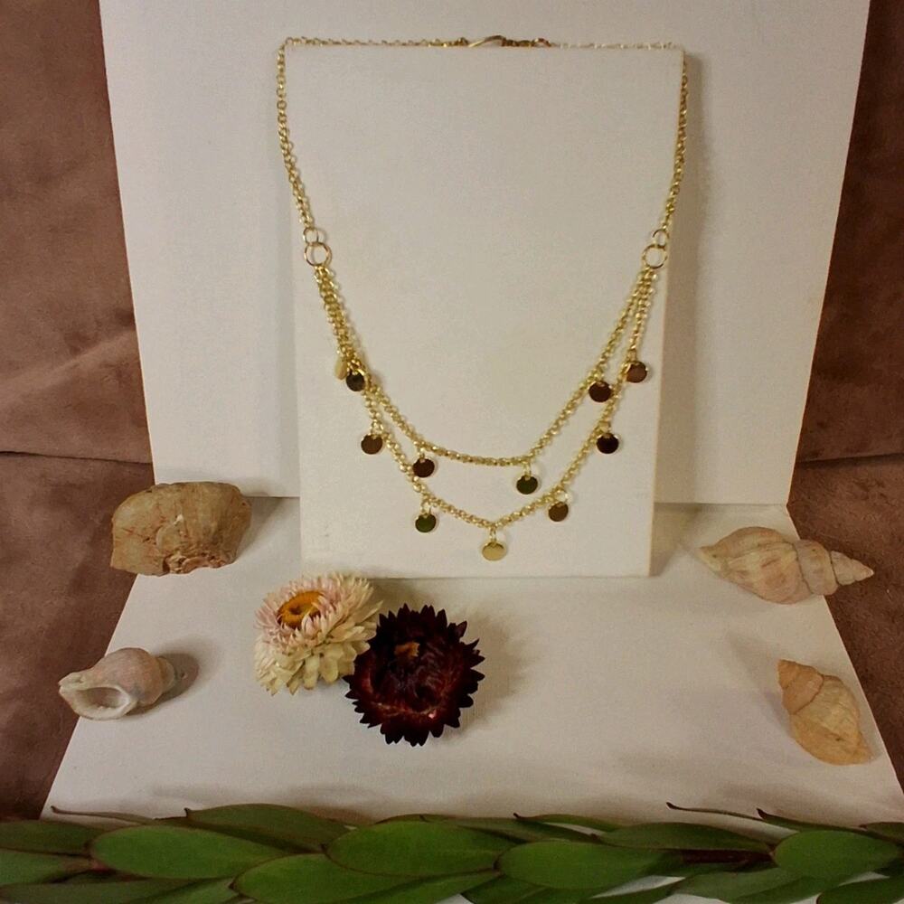 Gold Boho Necklace Gypsy Disc Charms Dangle Dance Dress Up Necklace Handmade